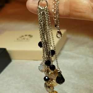 Silver W/ Black & Champagne Sparkle Bling Dangle Crystals Necklace Earri…